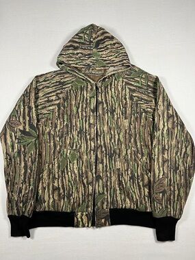 Vintage Realtree Camo Trail Crest Hunting Sweater Full Zip Hooded Mens Size M